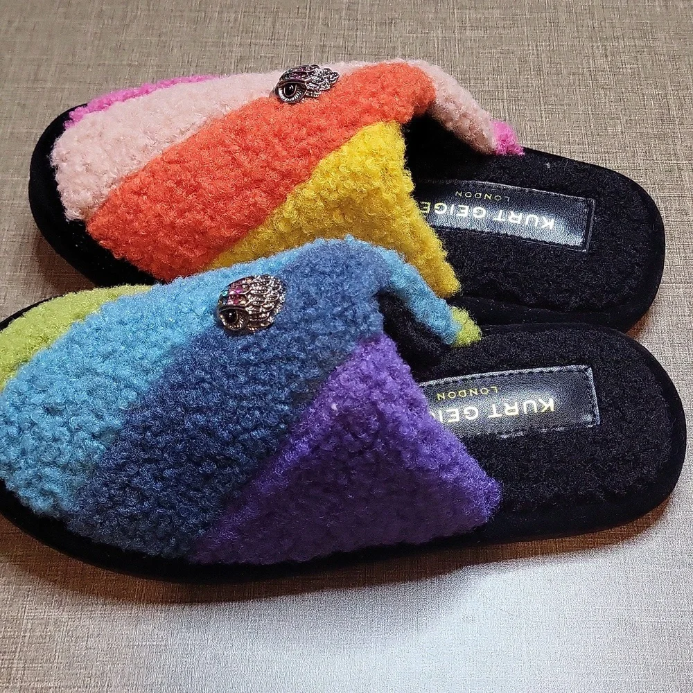 Kurt Geiger London Kensington Striped Faux-Shearling Slippers NWT - Kids‎ SZ 13